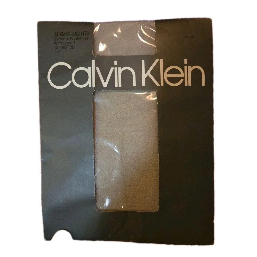 Calvin Klein Night Lights Shimmer Pantyhose Control Top QUICKSILVER Sz B VINTAGE